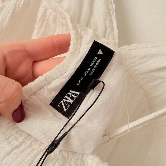 Zara Gauze Crinkle Spaghetti Strap Mini Dress White NWOT Size Medium - Picture 5 of 7